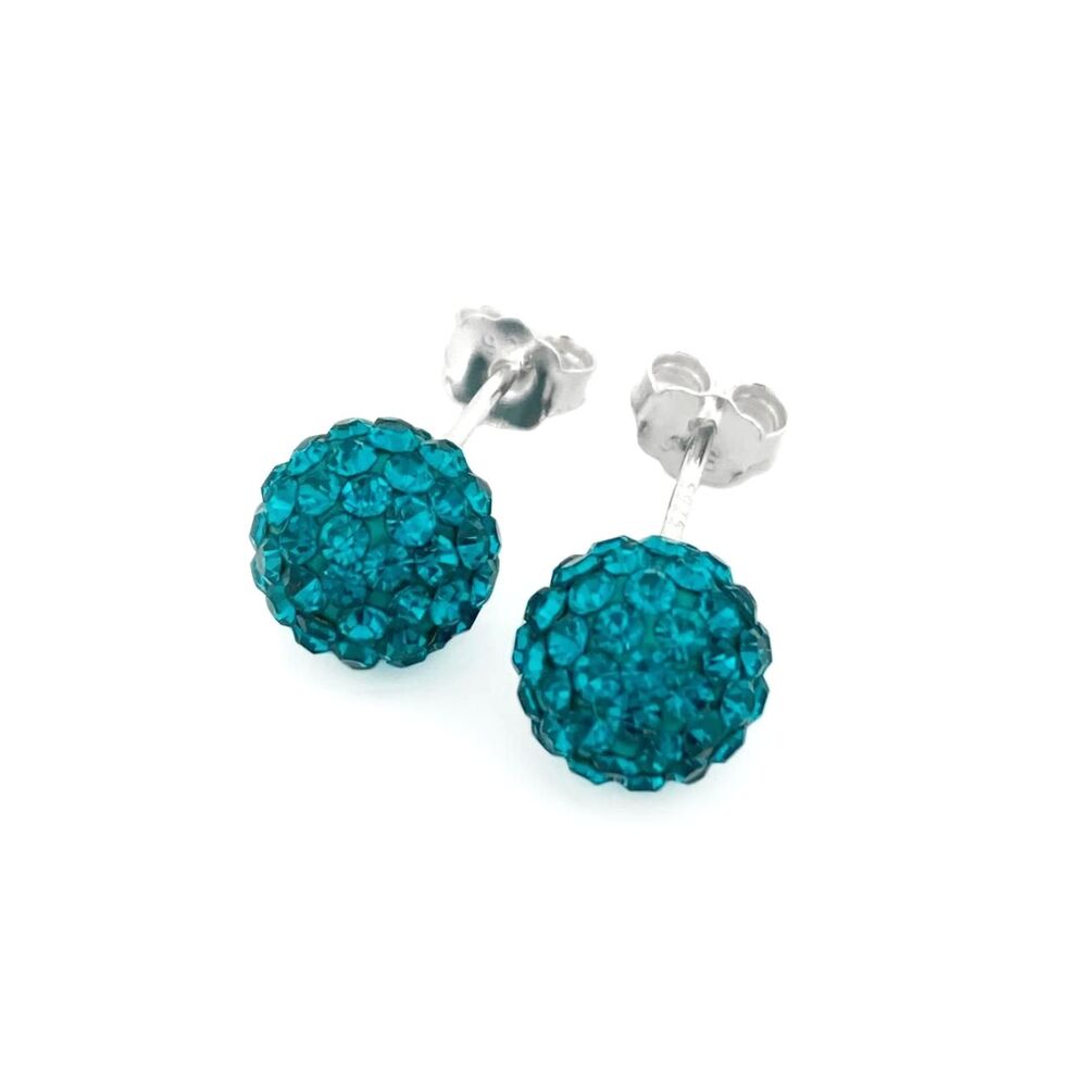 Teal Crystal Stud Earrings Sterling Silver 8mm